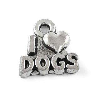 Dije I ♥ Dogs Plano con Letras Bloque Sobresalientes Estilo Tibetano Tono Plata Envejecida 13x12mm | 9 uds