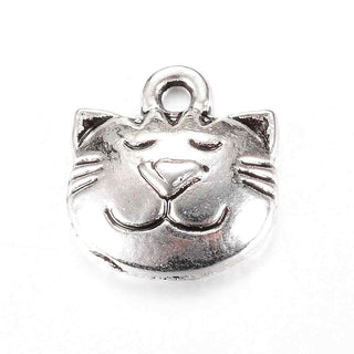Dije Carita de Gato Tridimensional Estilo Tibetano Tono Plata Envejecida 14x13mm | 8 uds