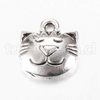 Colgante de aleación estilo tibetano, Gato, 14x13x4 mm.