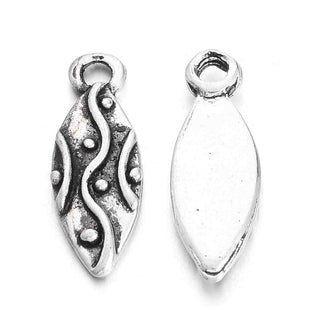 Dije Marquesa (Navette) con Ondas y Esferas en Relieve Estilo Tibetano Tono Plata Envejecida 17x6mm | 9 uds