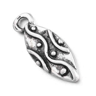 Dije Marquesa (Navette) con Ondas y Esferas en Relieve Estilo Tibetano Tono Plata Envejecida 17x6mm | 9 uds