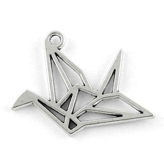 Dije Ave Origami Silueta Plana con Pliegues Geométricos Estilo Tibetano Tono Plata Envejecida 21x30mm | 5 uds