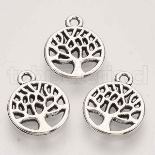 Pequeño colgante de aleación, árbol de la vida, plata envejecida, 13.5x10x1.5 mm.