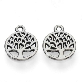 Mini Dije Árbol de la Vida Calado Estilo Tibetano Tono Plata Envejecida 13.5x10mm | 16 uds