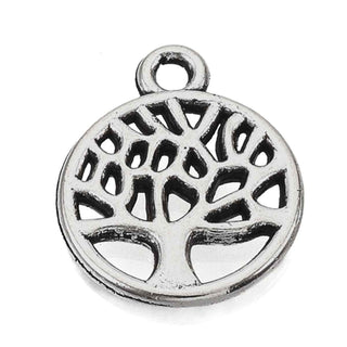Mini Dije Árbol de la Vida Calado Estilo Tibetano Tono Plata Envejecida 13.5x10mm | 16 uds