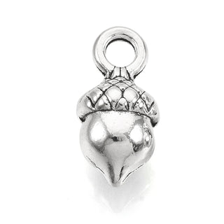 Mini Dije Bellota Tridimensional con Caperuza Texturada Tono Plata Envejecida 13.5x6.5mm | 10 uds
