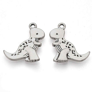 Dije Dinosaurio T-Rex Estilo Tibetano Tono Plata Envejecida 22.5x19mm | 2 uds