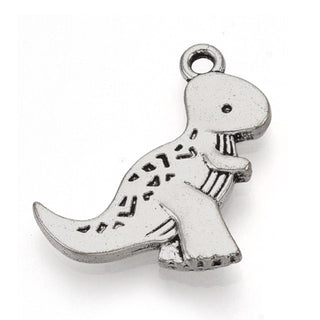 Dije Dinosaurio T-Rex Estilo Tibetano Tono Plata Envejecida 22.5x19mm | 2 uds
