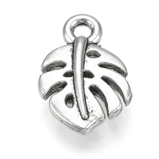 Dije Hoja de Monstera Estilo Tibetano Tono Plata Envejecida 14x9.5mm | 12 uds