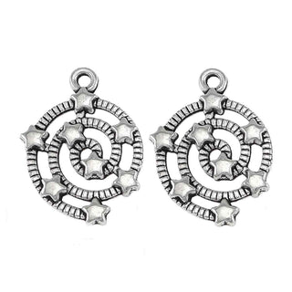 Dije Espiral Galáctica Calada con Estrellas Tono Plata Envejecida 21x16mm | 5 uds