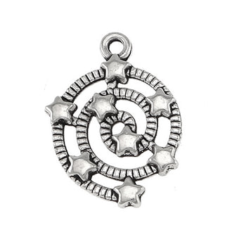 Dije Espiral Galáctica Calada con Estrellas Tono Plata Envejecida 21x16mm | 5 uds