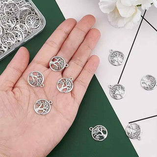 Dije Árbol de la Vida Calado Tono Plata Envejecida 18.5x15.5mm | 10 uds