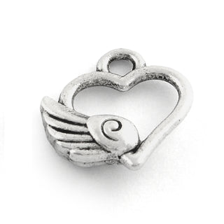 Mini Dije Corazón con Alas de Ángel Tono Plata Envejecida 13x13mm | 14 uds