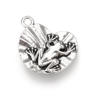 Dije Rana sobre Hoja de Loto Tono Plata Envejecida 18x16mm | 10 uds