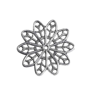 Dije Conector Estrella de 10 Puntas Calada Estilo Tibetano Tono Plata Envejecida 25x25mm | 3 uds