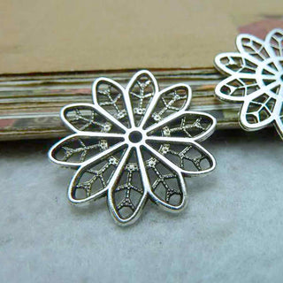 Dije Conector Estrella de 10 Puntas Calada Estilo Tibetano Tono Plata Envejecida 25x25mm | 3 uds