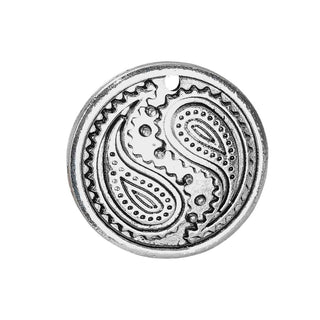 Dije Redondo Cóncavo con Patrón Fractal Geométrico Estilo Tibetano Tono Plata Envejecida 25mm | 1 ud