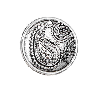 Dije Redondo Cóncavo con Patrón Fractal Geométrico Estilo Tibetano Tono Plata Envejecida 25mm | 1 ud