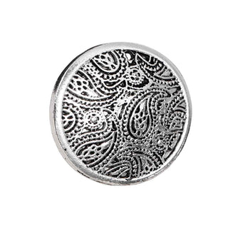 Dije Redondo Cóncavo con Patrón Fractal Geométrico Estilo Tibetano Tono Plata Envejecida 25mm | 1 ud