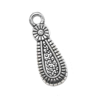 Dije Gota Alargada Coronada con Flor Estilo Tibetano Tono Plata Envejecida 20mm | 12 uds