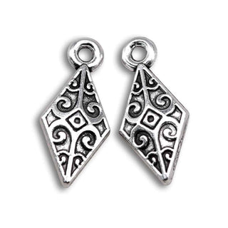 Dije Rombo Geométrico Estilo Tibetano Tono Plata Envejecida 16x8mm | 12 uds