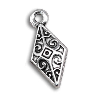 Dije Rombo Geométrico Estilo Tibetano Tono Plata Envejecida 16x8mm | 12 uds