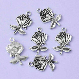 Dije Rosa Estilo Tibetano Tono Plata Envejecida 25.5x17.5mm | 5 uds