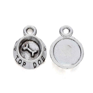 Dije Plato de Comida para Perro Tono Plata Envejecida 15x10.5mm | 12 uds