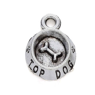 Dije Plato de Comida para Perro Tono Plata Envejecida 15x10.5mm | 12 uds