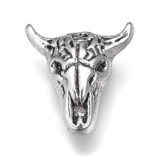 Dije craneo de Buey Tótem con Cuernos Tono Plata Envejecida 13x12mm | 10 uds