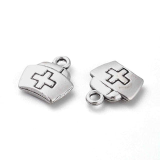 Dije Cofia de Enfermera Estilo Tibetano Tono Plata Envejecida 13x12mm | 6 uds