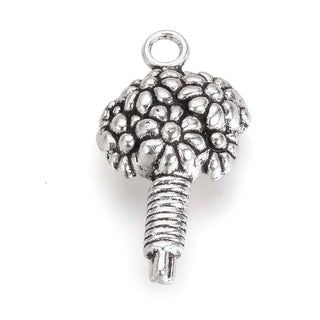 Dije Ramo de Flores Nupcial con Lazo Tono Plata Envejecida 22x12mm | 8 uds