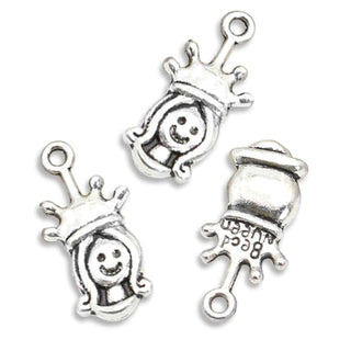 Dije Princesa con Corona Tono Plata Envejecida 19x9mm | 5 uds