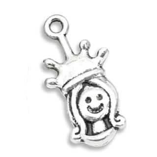 Dije Princesa con Corona Tono Plata Envejecida 19x9mm | 5 uds