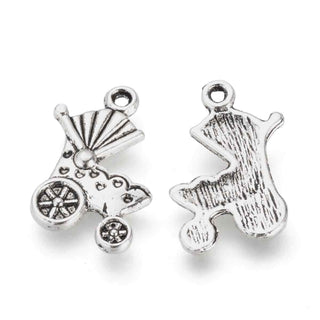Dije Cochecito de Bebé Tono Plata Envejecida 19x14mm | 8 uds