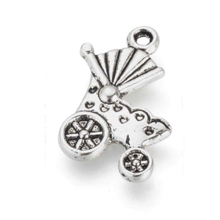 Dije Cochecito de Bebé Tono Plata Envejecida 19x14mm | 8 uds