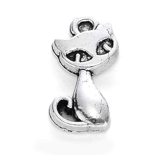 Dije Gato Sentado Tono Plata Envejecida 16.5x8.5mm | 12 uds