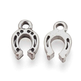 Mini Dije de Herradura de la Suerte en Tono Plata Envejecida para Bisutería Mística y Amuletos de Protección Hechos a Mano, 12x8 mm - 14 uds