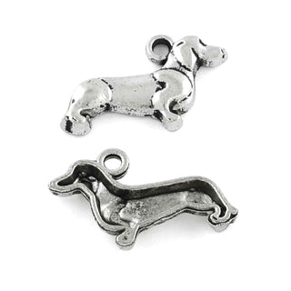 Dije Perro Salchicha Tono Plata Envejecida 12.8x13mm | 10 uds