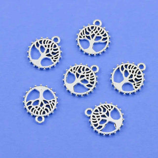 Dije Árbol de la Vida Redondo Tono Plata Envejecida 18x16mm | 10 uds