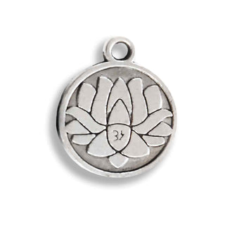 Dije Flor de Loto con Símbolo Om Tono Plata Envejecida 15x18mm | 4 uds