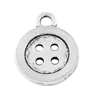 Dije Botón Clásico de 4 Agujeros Tono Plata Envejecida 16x12.6mm | 10 uds