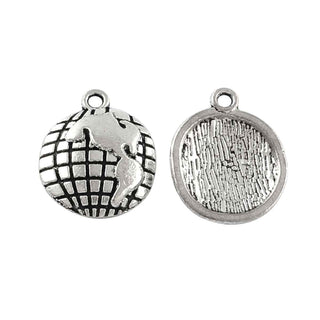 Dije Planeta Tierra Mapamundi Tono Plata Envejecida 12x16mm | 10 uds