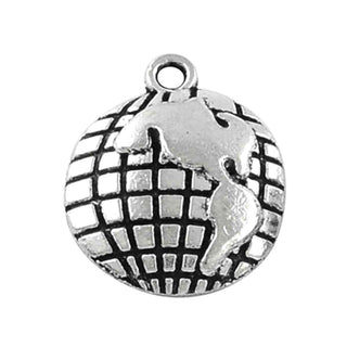 Dije Planeta Tierra Mapamundi Tono Plata Envejecida 12x16mm | 10 uds