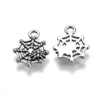 Dije Araña en Telaraña Tono Plata Envejecida 17x14mm | 9 uds