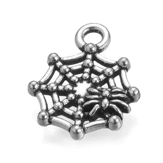 Dije Araña en Telaraña Tono Plata Envejecida 17x14mm | 9 uds