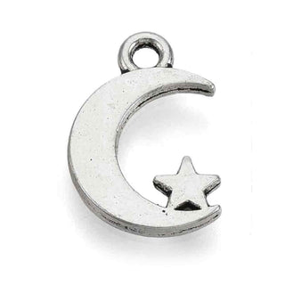 Dije Luna Creciente con Estrella Tono Plata Envejecida 17x11.5mm | 7 uds