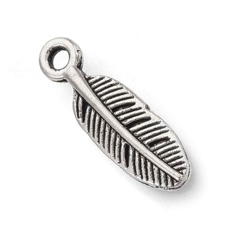 Mini Dije Pluma Tono Plata Envejecida 12x4mm | 22 uds