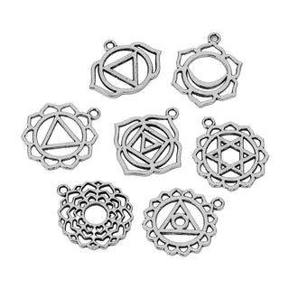 Dije Símbolos Chakras de Equilibrio Espiritual Tono Plata Envejecida 29~31x23~26mm | 1 ud