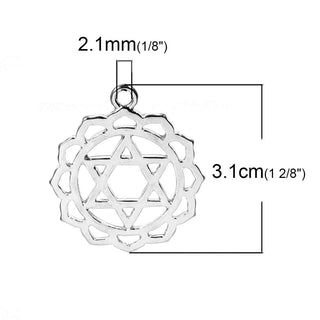Dije Símbolos Chakras de Equilibrio Espiritual Tono Plata Envejecida 29~31x23~26mm | 1 ud